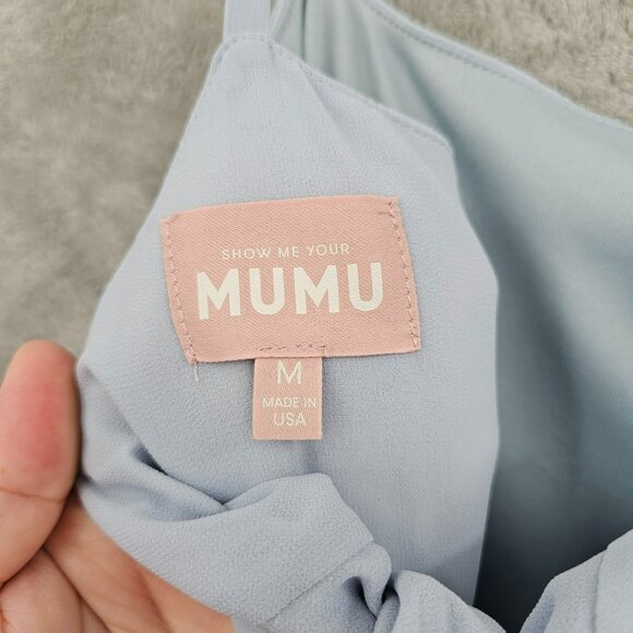 Show Me Your Mumu SMYM Lauren Tie Back Chiffon ALine Gown Dress M Steel Blue New - Picture 2 of 14